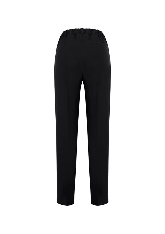 A pair of black women's bandless elastic waist pants with a simple design and a back pocket.