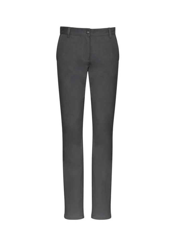 Women's Lawson Chino Pant in grey, featuring a slim fit and classic styling. Includes a logo.