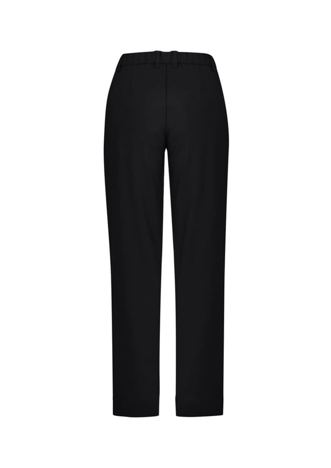 A pair of women's straight leg pants in black, featuring a comfort waist design and a simple, sleek silhouette.