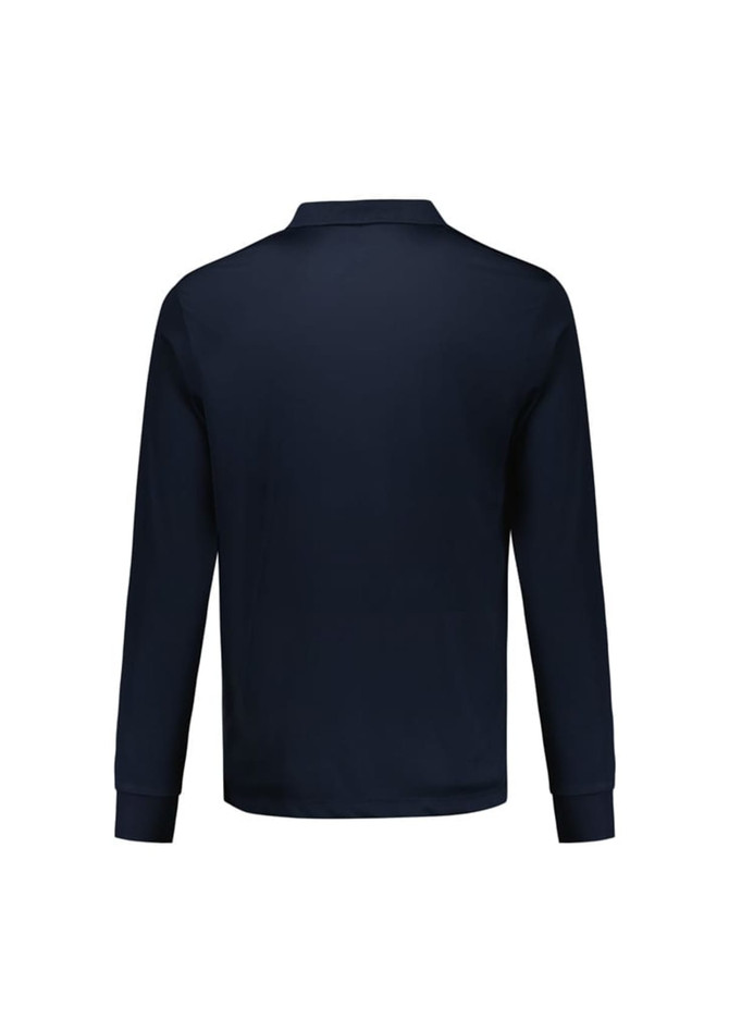 A men's long sleeve polo shirt in navy blue, featuring long sleeves and a collar, with a logo on the chest.