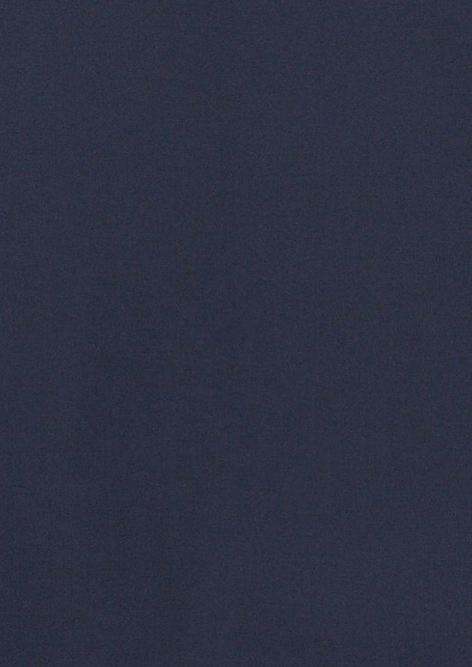 A navy blue button-up shirt with a logo, featuring short sleeves and a classic design.