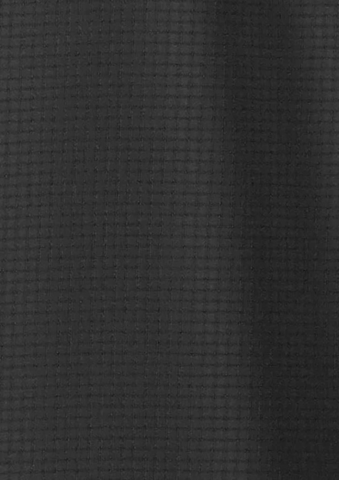 A textured fabric in black, suitable for a women's outdoor short sleeve shirt. Features a subtle grid pattern.