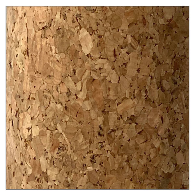 A drink bottle made of cork, featuring a textured surface, with a simple design and a logo on the side.