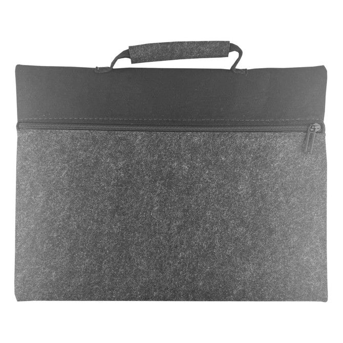 A grey felt carry case with a black zip and handle, featuring a sleek, minimalist design.