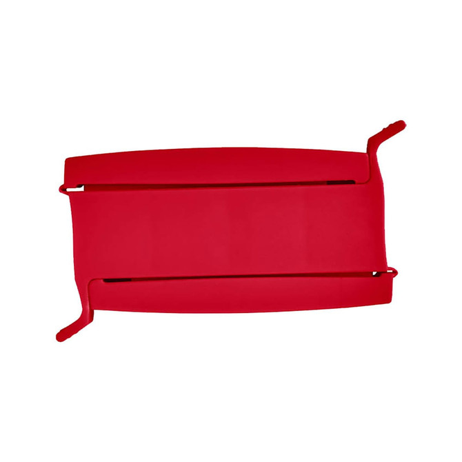 A red food clip featuring a flat design with two side grips, suitable for sealing bags or containers.