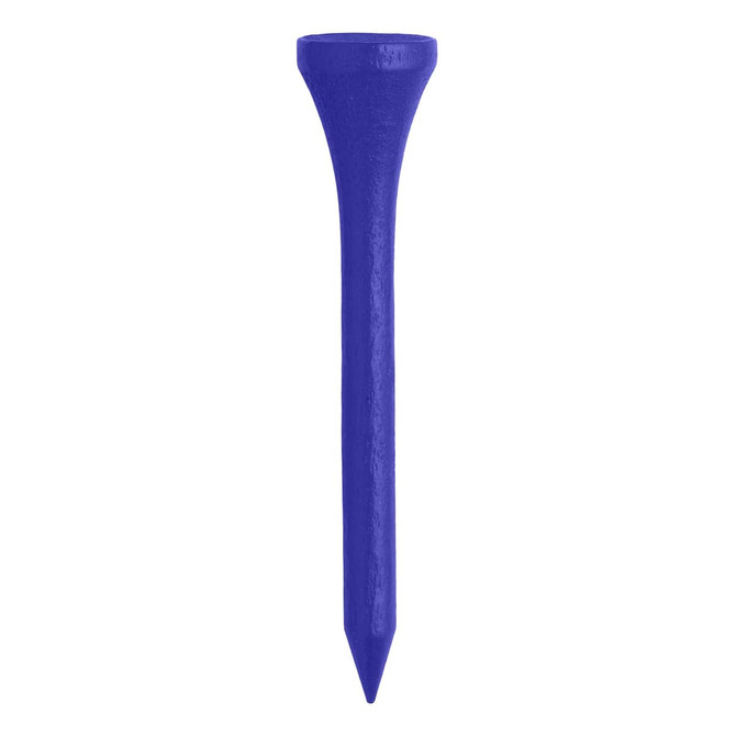 A purple golf tee with a tapered design, featuring a branding logo.