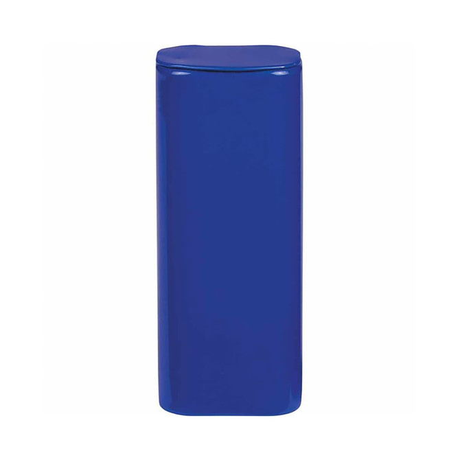 A blue flip-top mint tin with a sleek design and a smooth finish. Features a logo on the front.