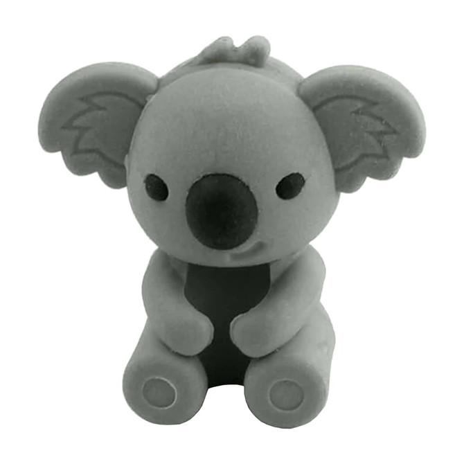 A grey koala-shaped pencil-top rubber eraser with a cute facial expression and black nose.
