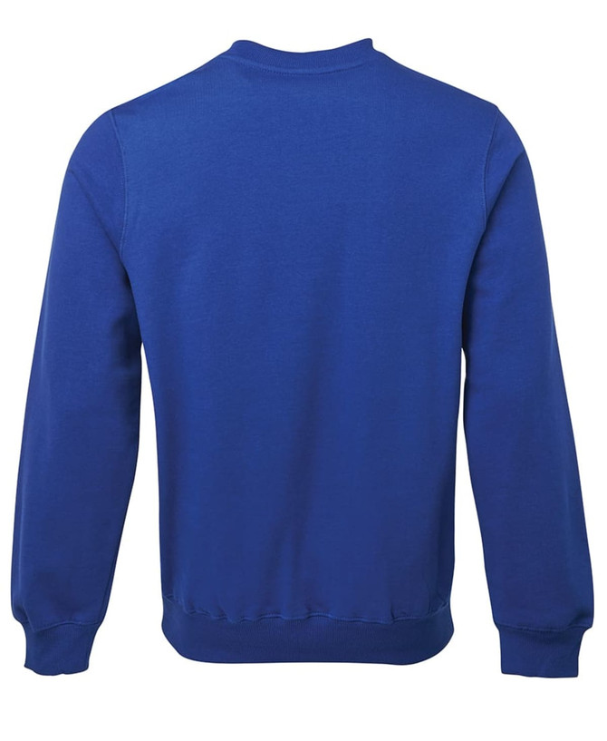 A blue jumper featuring a classic crew neck and long sleeves, showcasing a plain back design.