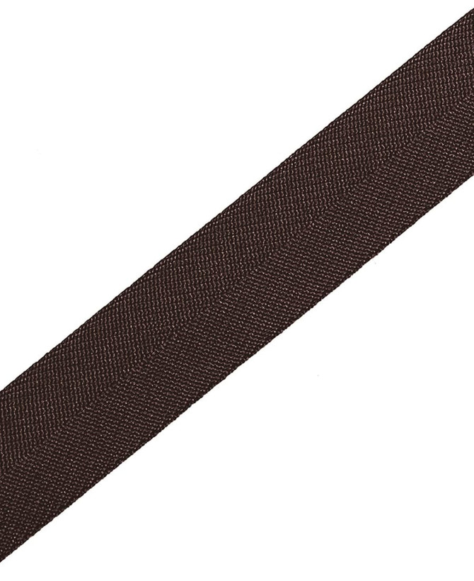 A brown cross back apron strap with a textured finish, suitable for workwear purposes. It features a branding logo.