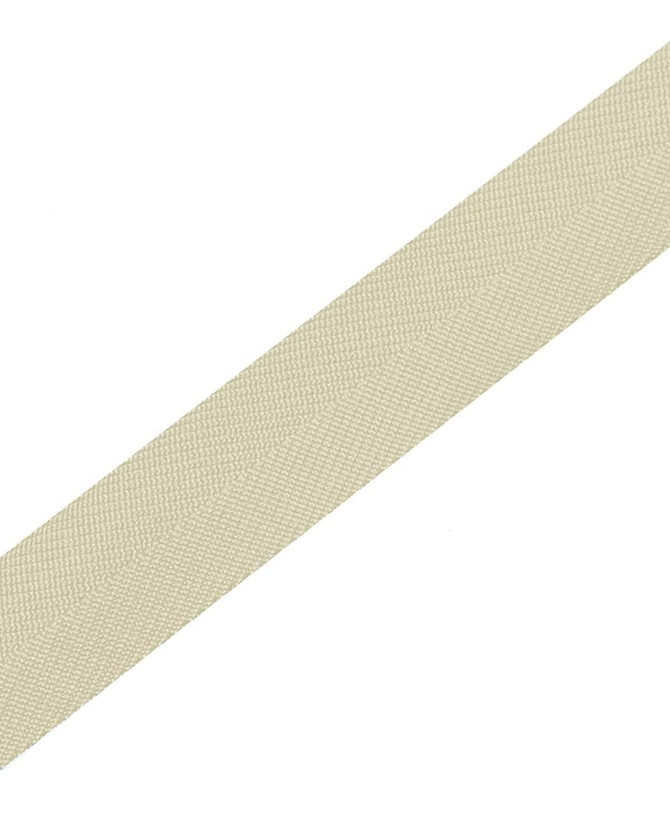 A light beige strap for a changeable cross back apron, featuring a textured finish and a branding logo.
