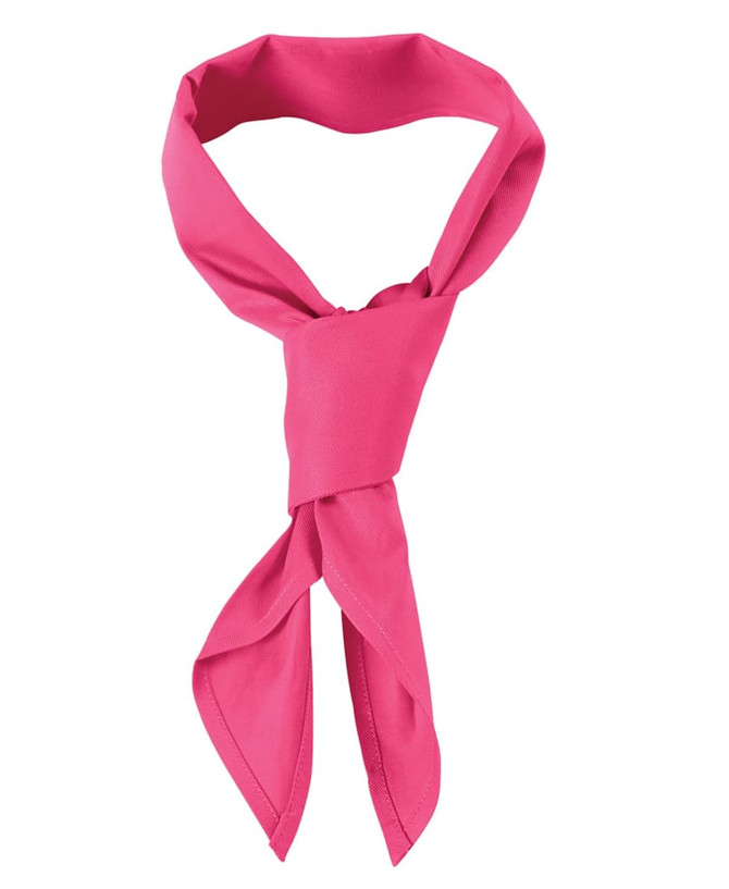 A pink chef's scarf with a tied knot in the centre, featuring a simple and stylish design.