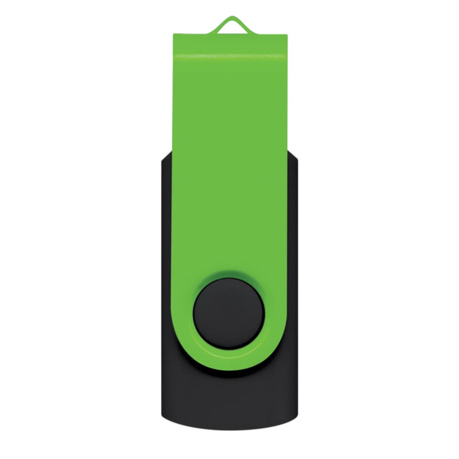 A 4GB Mix & Match Flash Drive in green and black. The drive features a twist mechanism for easy handling.