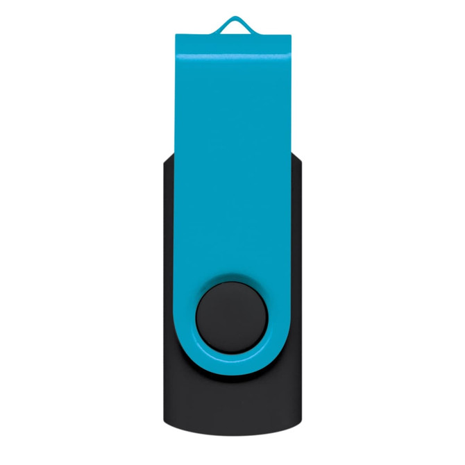 A Helix 4GB Mix & Match Flash Drive featuring a turquoise and black design.