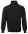A black jumper featuring a full zip, high collar, and raglan sleeves, with elbow patches.