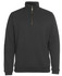 A black 1/2 zip sweatshirt featuring a high collar and a gold zip. It has a simple design with a branded logo.
