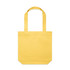 A yellow tote bag with two handles and a plain design. It has a logo on one side.