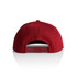 A red cap with an adjustable strap at the back and a logo on the side.