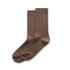 Two pairs of ribbed socks in a warm brown colour, featuring a subtle texture and a logo.