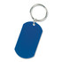 A blue key ring with a rounded rectangular tag, attached to a metal keyring. It features a simple design with no text.