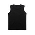 A black sleeveless tank top featuring a simple design and a logo. 