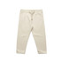 Cream-coloured kids' track pants featuring an elasticated waistband and side pockets. The pants have a logo detail.