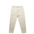 Cream-coloured track pants with an elastic waistband and side pockets, featuring a logo.