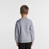 A grey jumper for kids with a crew neck and long sleeves, viewed from the back. It has a simple design and a logo.