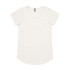 A light cream-coloured t-shirt with a rounded neckline and short sleeves, featuring a logo on the label.