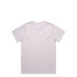 A light purple t-shirt displayed flat, featuring a simple design and a tag inside the collar. It has a logo.
