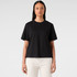 A black t-shirt with a relaxed fit and short sleeves, displayed against a neutral background.