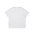 A plain white t-shirt with a simple design, featuring a straight cut and short sleeves.