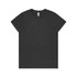 A black t-shirt with a crew neck and short sleeves, featuring a logo inside the neck area.