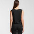 A black cropped tank top with a simple design, featuring a rounded neckline and sleeveless cut.