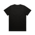 A black T-shirt featuring a smooth back design, with short sleeves and a classic fit. It has a logo.