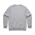 A grey jumper with a plain back design, featuring raglan sleeves and a ribbed hem. There is a logo on the garment.