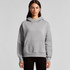 A grey hoodie with a front pocket and a hood, featuring a logo. Model displaying the garment.