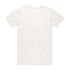 A plain white organic t-shirt with a round neckline and short sleeves, featuring a logo on the back.