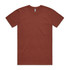 A brown T-shirt featuring a round neck and short sleeves, with a branding logo on the label.