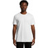 A plain white organic T-shirt with a standard crew neck design, featuring a branding logo.
