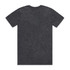 A grey stone wash T-shirt featuring a simple design and a logo on the back.