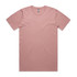 A faded pink t-shirt with short sleeves and a modest crew neck. It features a branding label.