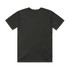 A black t-shirt featuring a plain back, suitable for casual wear. The shirt has a logo.