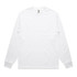 A long-sleeve white T-shirt featuring a minimalist design and a logo on the neckline.