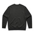 A black jumper with a plain back, featuring long sleeves and a crew neck design. It has a logo.