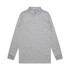 A long-sleeved grey polo shirt with a collar and buttons, featuring a discreet logo.
