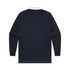 A navy rugby jersey with long sleeves and a white collar, featuring a logo on the back.