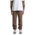 Brown track pants with an elasticated waistband, featuring a relaxed fit and a logo on the side, paired with grey sneakers.