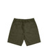 Walk shorts in an olive green shade, featuring an elastic waistband with drawstrings and side pockets.