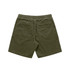 Cord shorts in olive green with an elastic waistband and back pockets. Features a logo on the waistband.